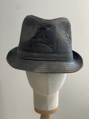 Explicit Hat Cap Trilby Teens S Black Faux Leather Reversible Lined Casual Fall